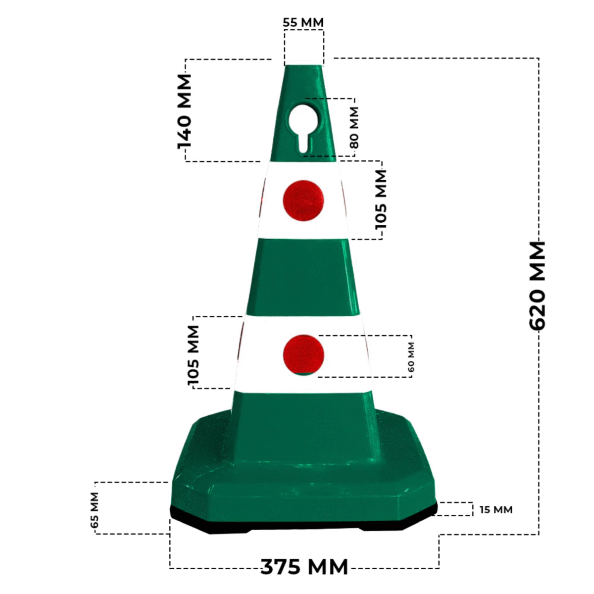 Unbreakable Safety Traffic Cone 620 MM with Cat-Eyes Lenses
