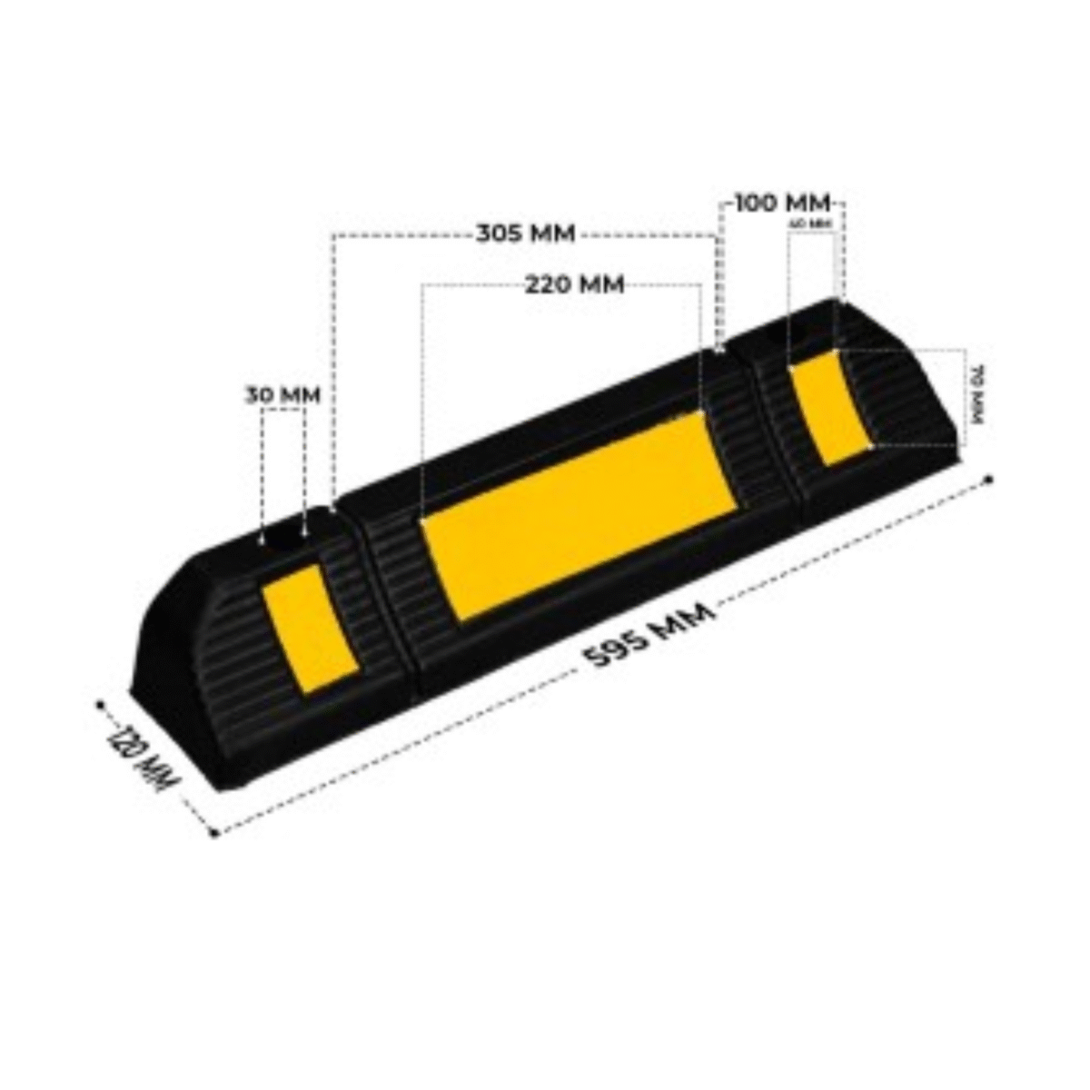 Wheel Stopper Rubber with Yellow Reflector 600mm AHSL-CH 20006